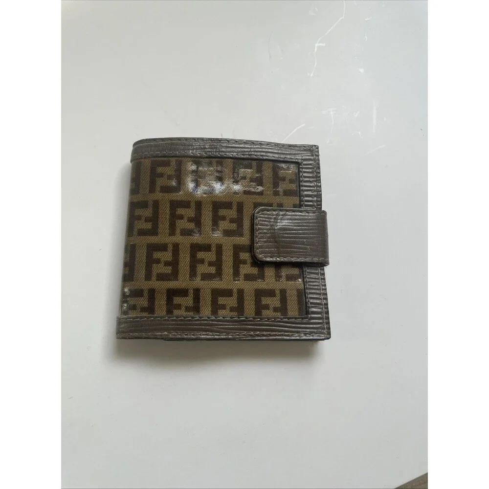 Fendi Zucca Bifold Wallet Unisex Canvas Leather Brown Authentic - Picture 1 of 6